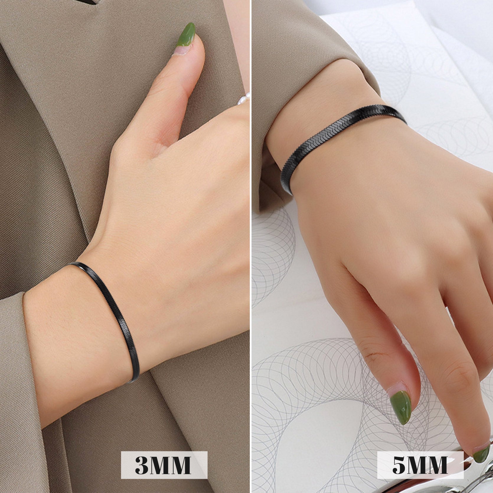 3mm/5mm Width Snake Chain Bracelet for Women Men