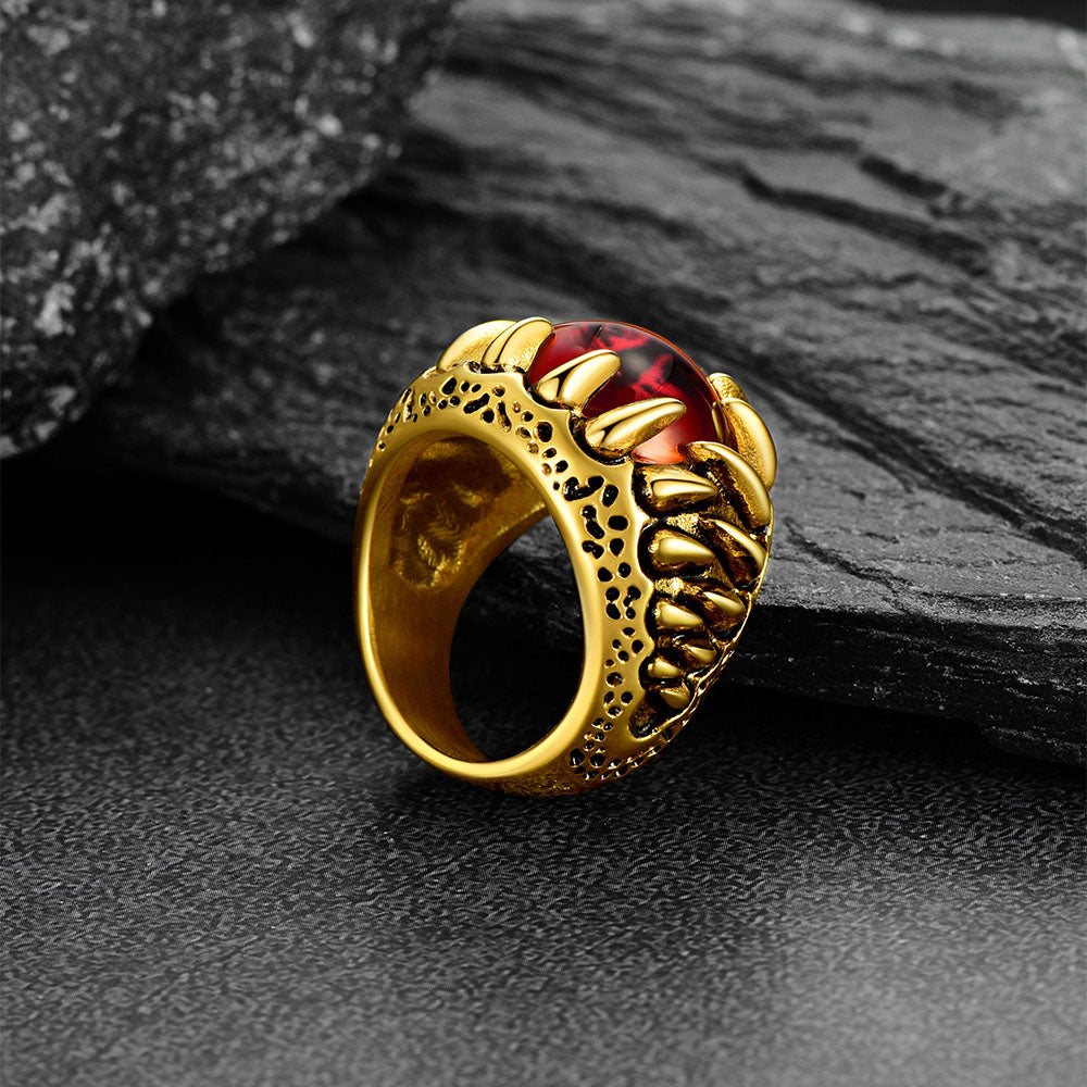 Gothic Dragon Teeth Red Evil Eyes Ring For Men