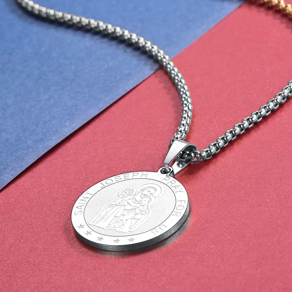 Flash Sale Engraved Catholic Saint Joseph Pendant Necklace