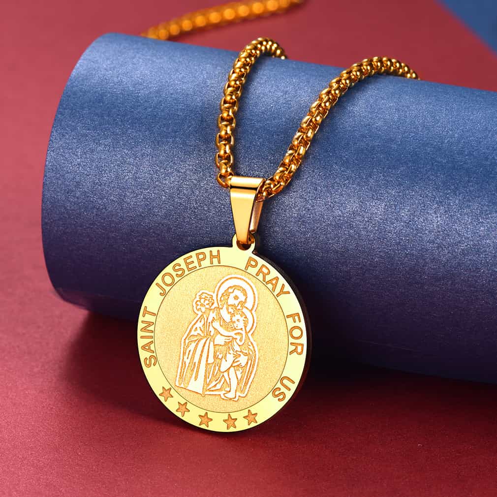 Flash Sale Engraved Catholic Saint Joseph Pendant Necklace