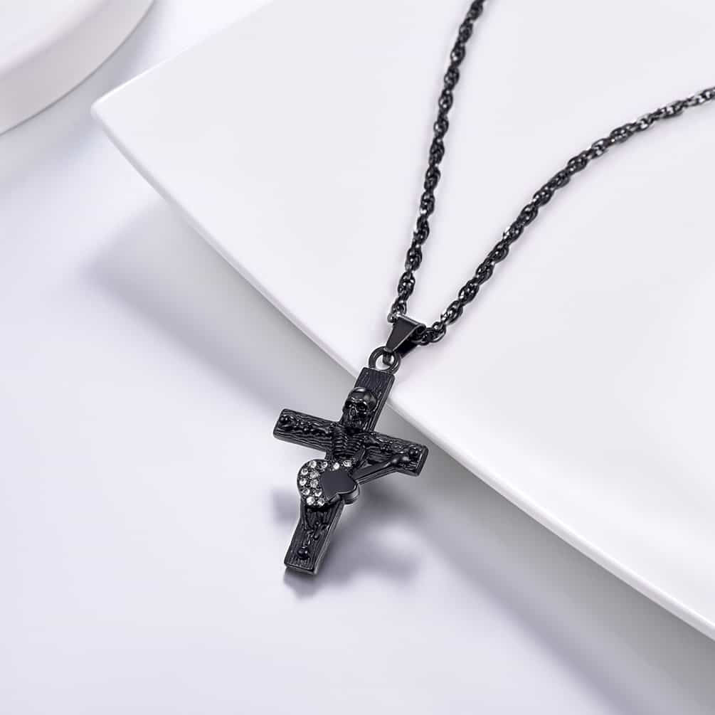 Punk Skull Guitar Cross Necklace for Men