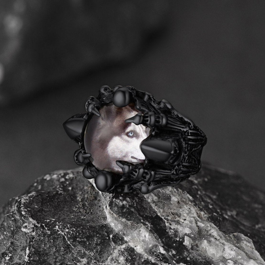 Customized Gothic Photo Dragon Claw Ring with Picture For Men