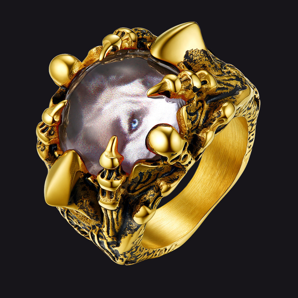 Customized Gothic Photo Dragon Claw Ring with Picture For Men