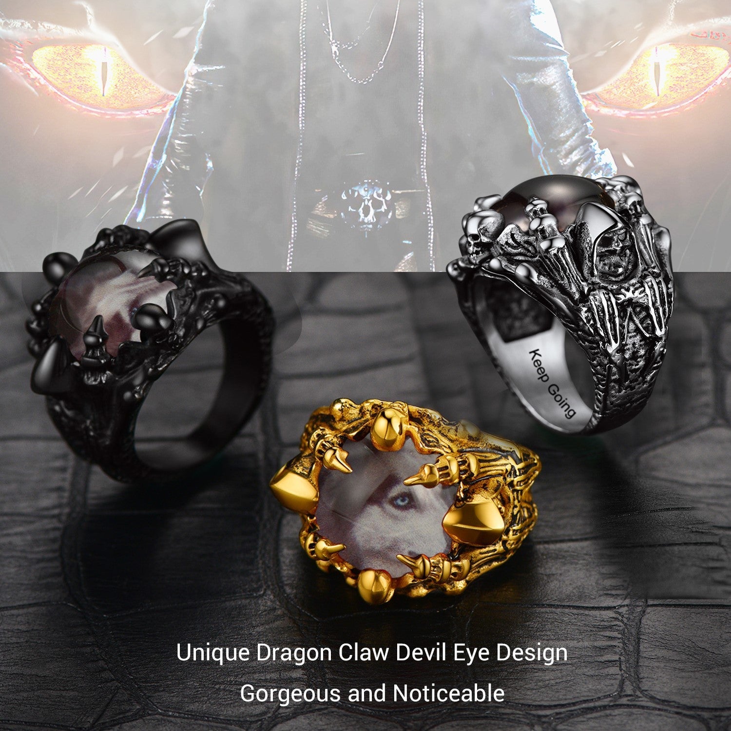 Customized Gothic Photo Dragon Claw Ring with Picture For Men