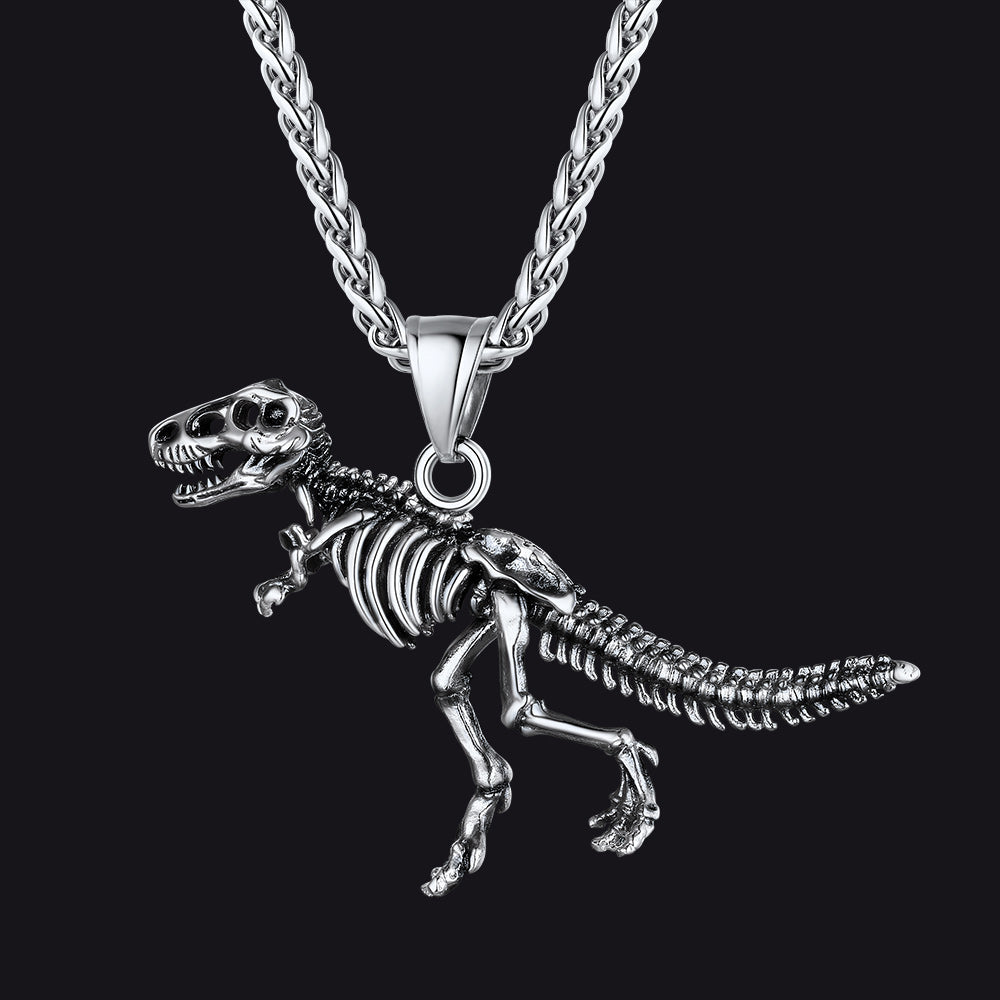 Punk Dinosaur Skeleton Necklace for Men in Stainless Steel