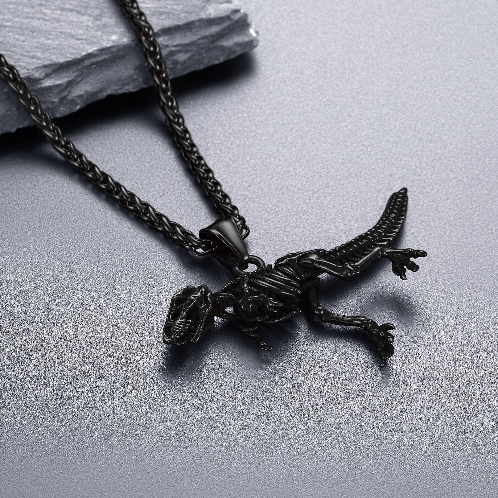 Punk Dinosaur Skeleton Necklace for Men in Stainless Steel