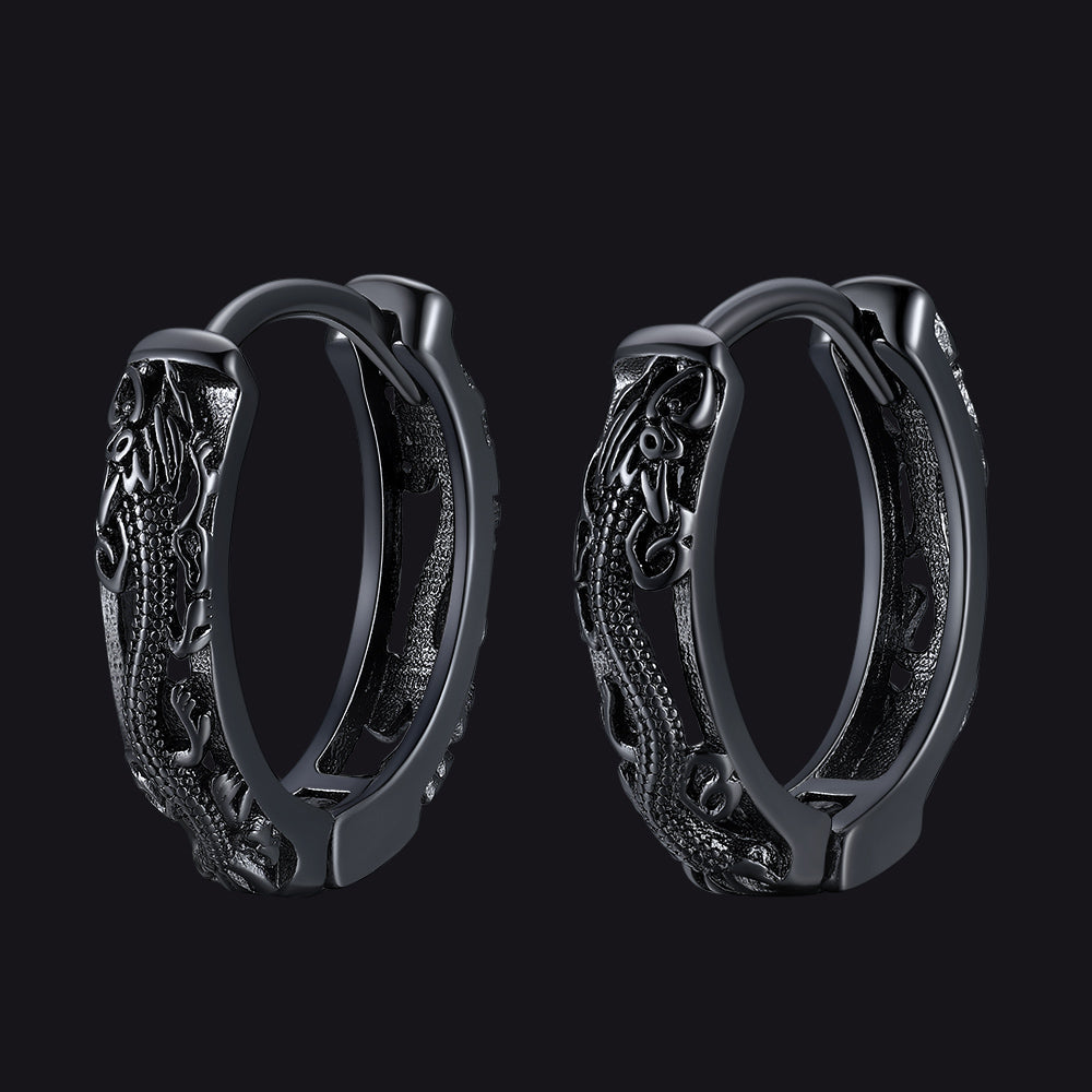 Gothic Punk Dragon Hollow Hoop Huggie Earrings for Men