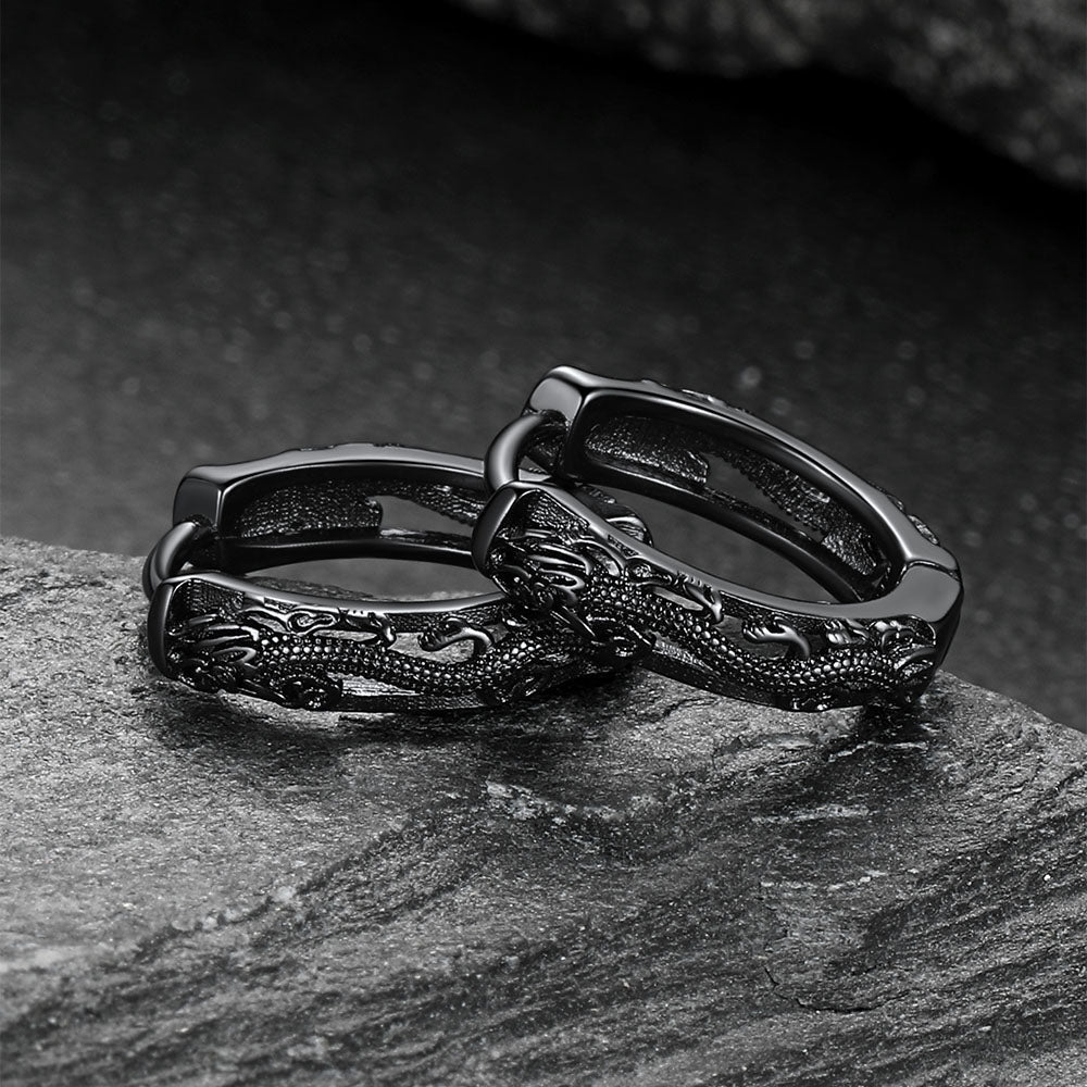 Gothic Punk Dragon Hollow Hoop Huggie Earrings for Men