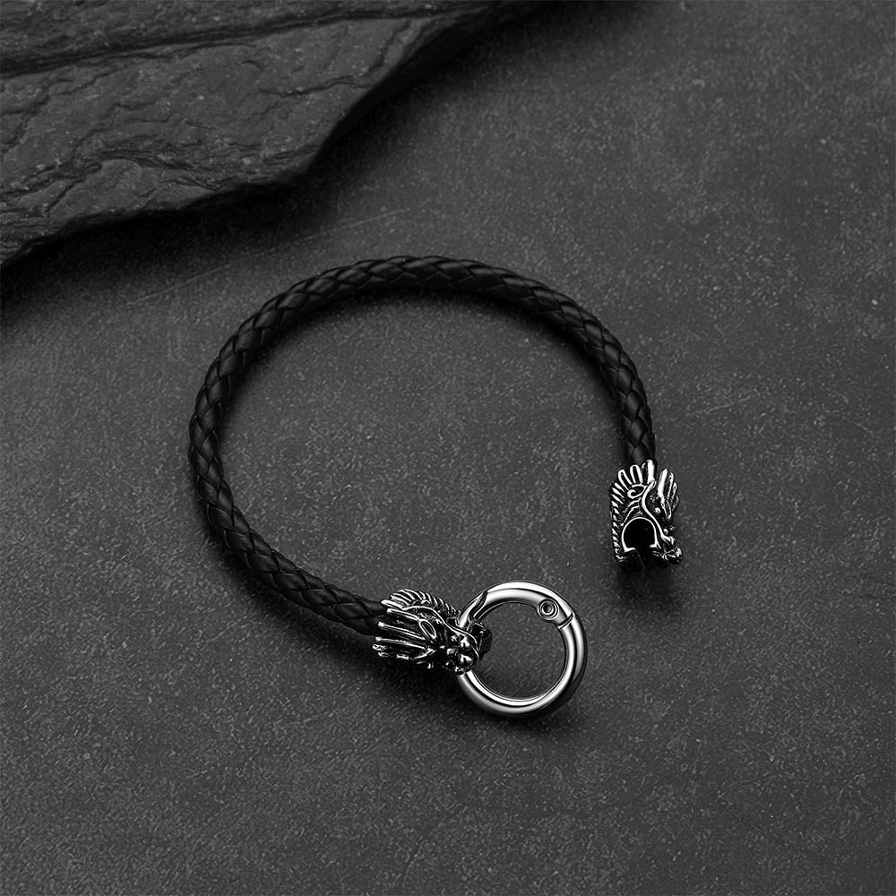 Dragon Head Leather Bracelet Vintage Mythology Totem Bangle for Men