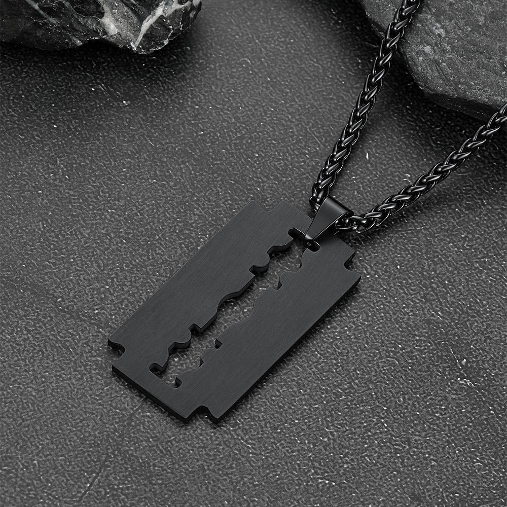 Cuban Chain & Eboy Razor Blade Necklace Set for Men