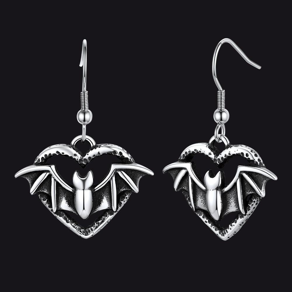 Gothic Bat Heart Dangle Earrings for Women Halloween Gift