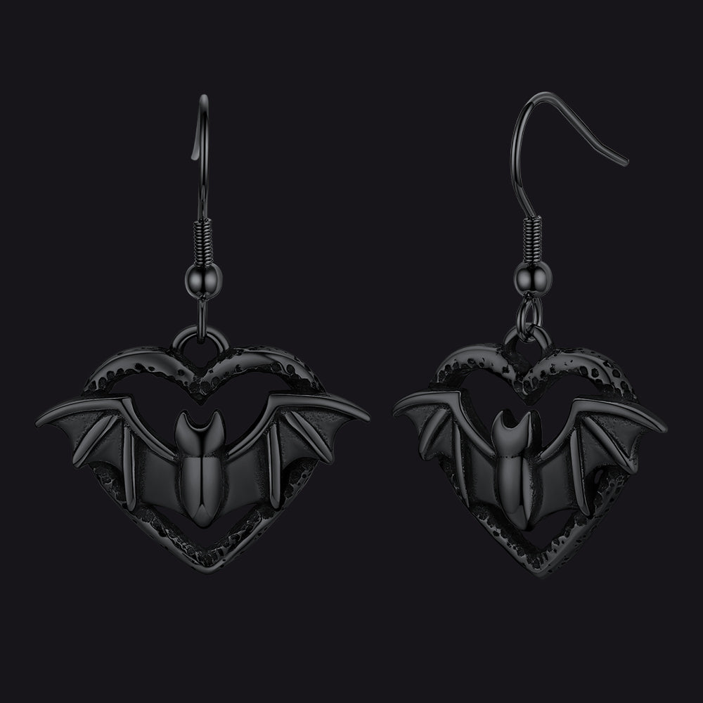 Gothic Bat Heart Dangle Earrings for Women Halloween Gift