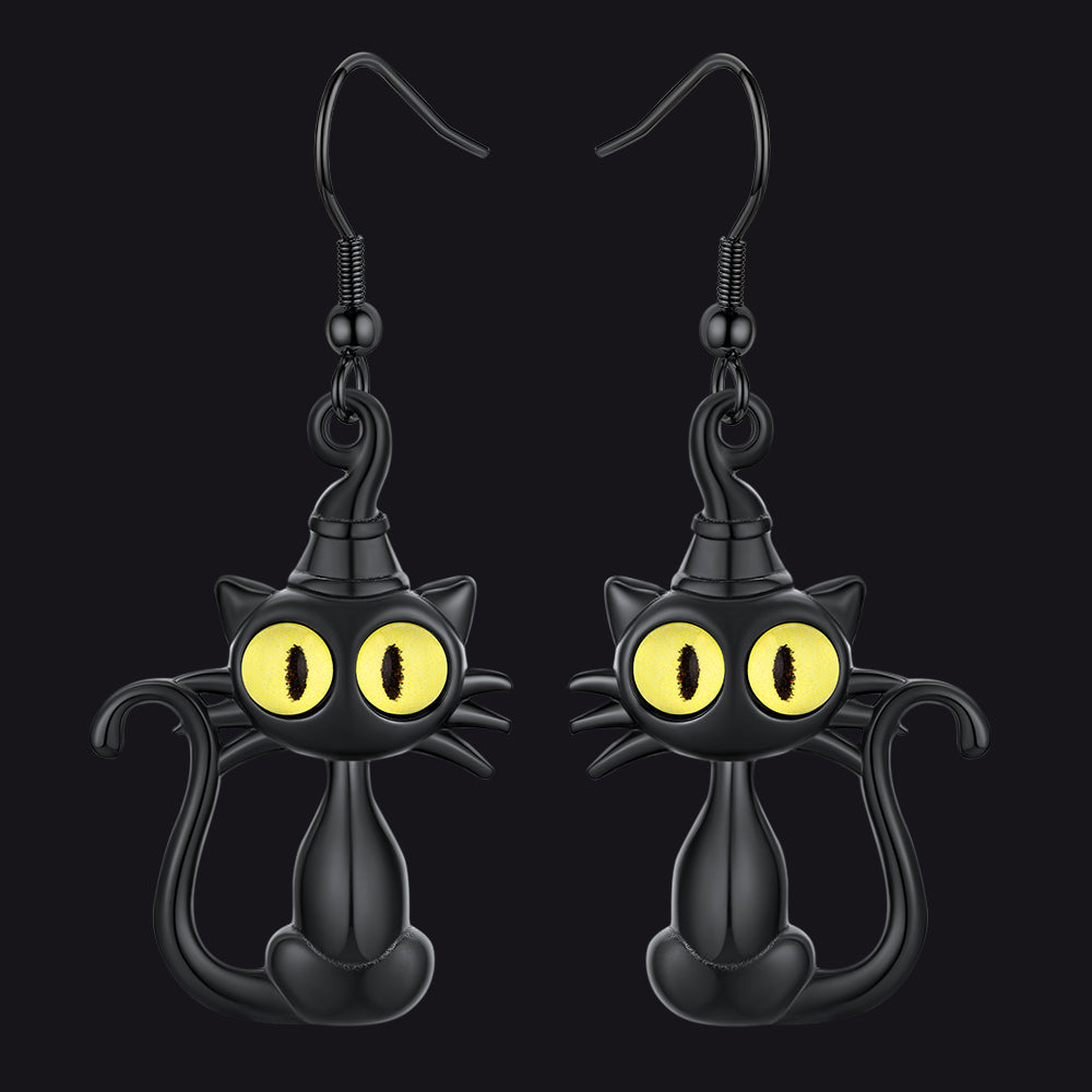 Black Cat Dangle Earrings for Women