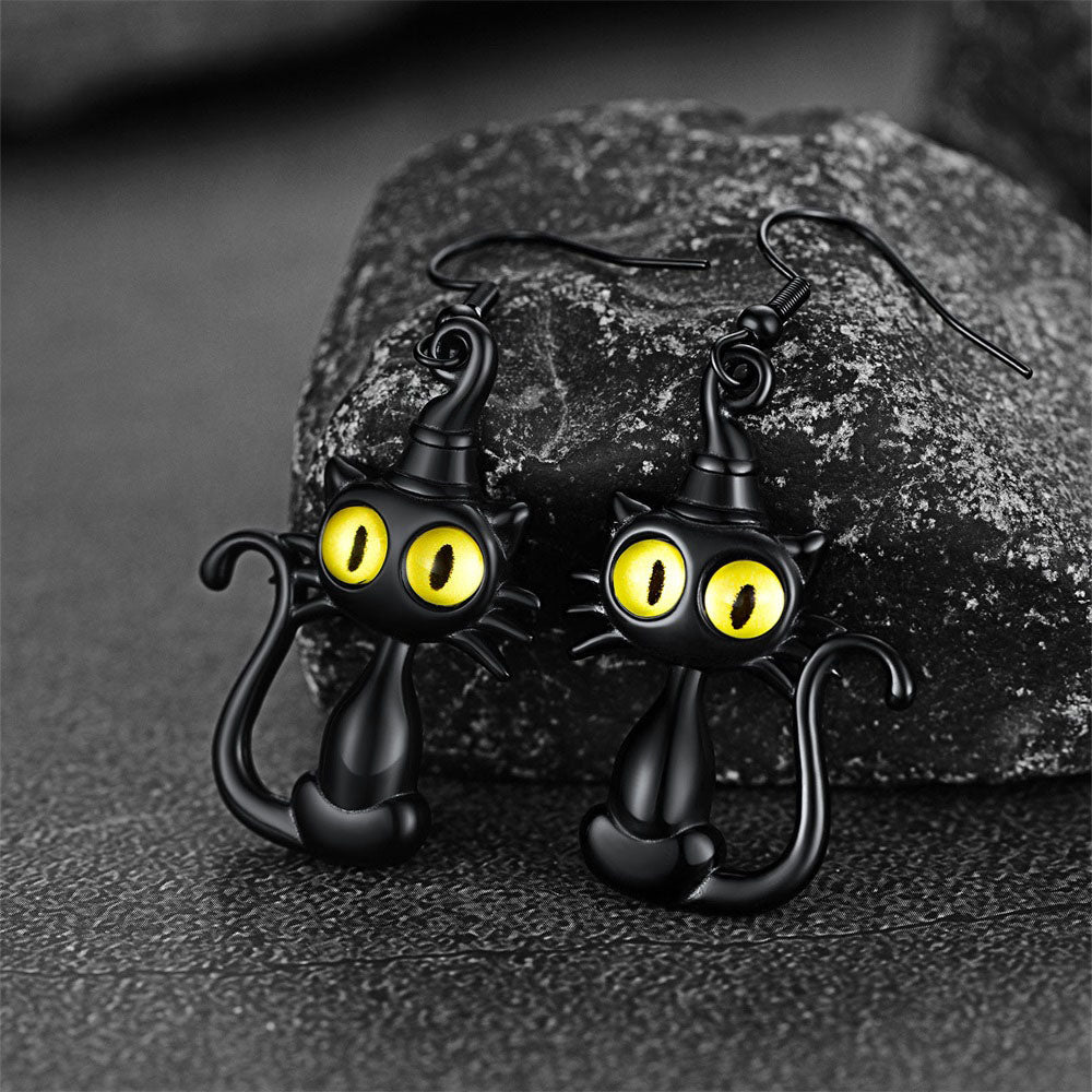 Black Cat Dangle Earrings for Women