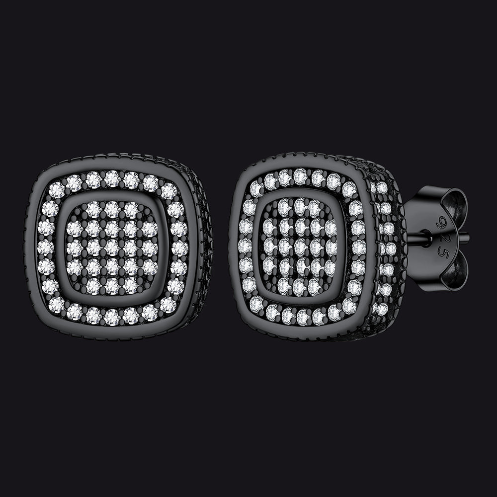 Sterling Silver Cushion Cut Diamond Stud Earrings for Men Women