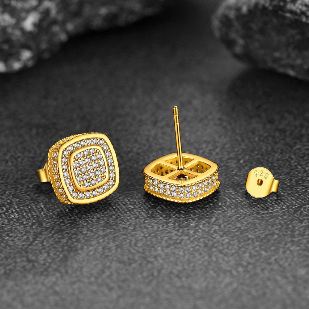 Sterling Silver Cushion Cut Diamond Stud Earrings for Men Women