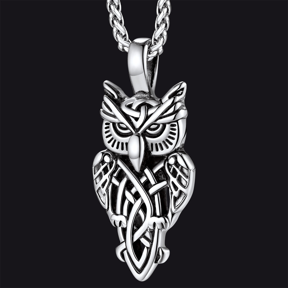 Celtic Owl Pendant Necklace Amulet Jewelry for Men