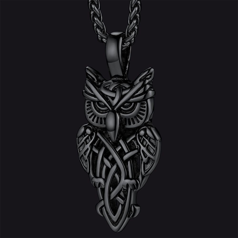 Celtic Owl Pendant Necklace Amulet Jewelry for Men