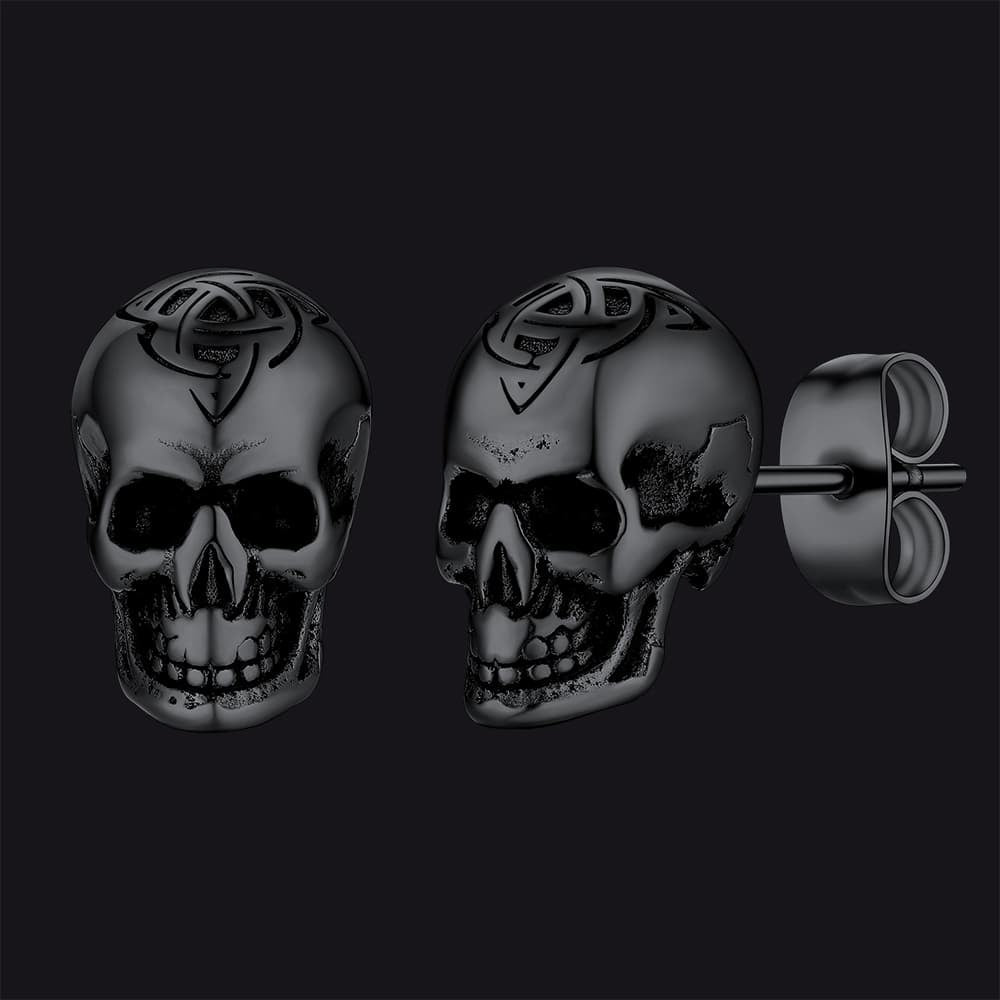 Celtic Triquetra Skull Stud Earrings for Men and Women