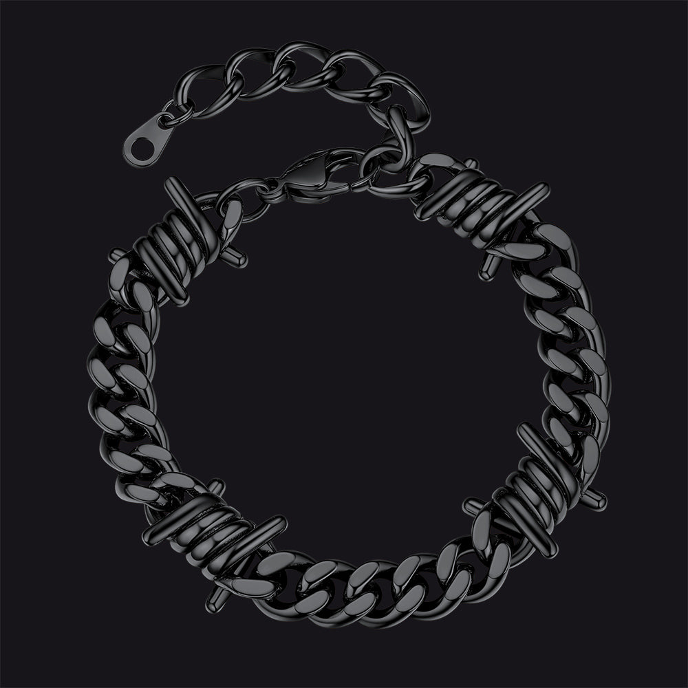 Barbed Wire Cuban Link Bracelet for Men in Stainless Steel