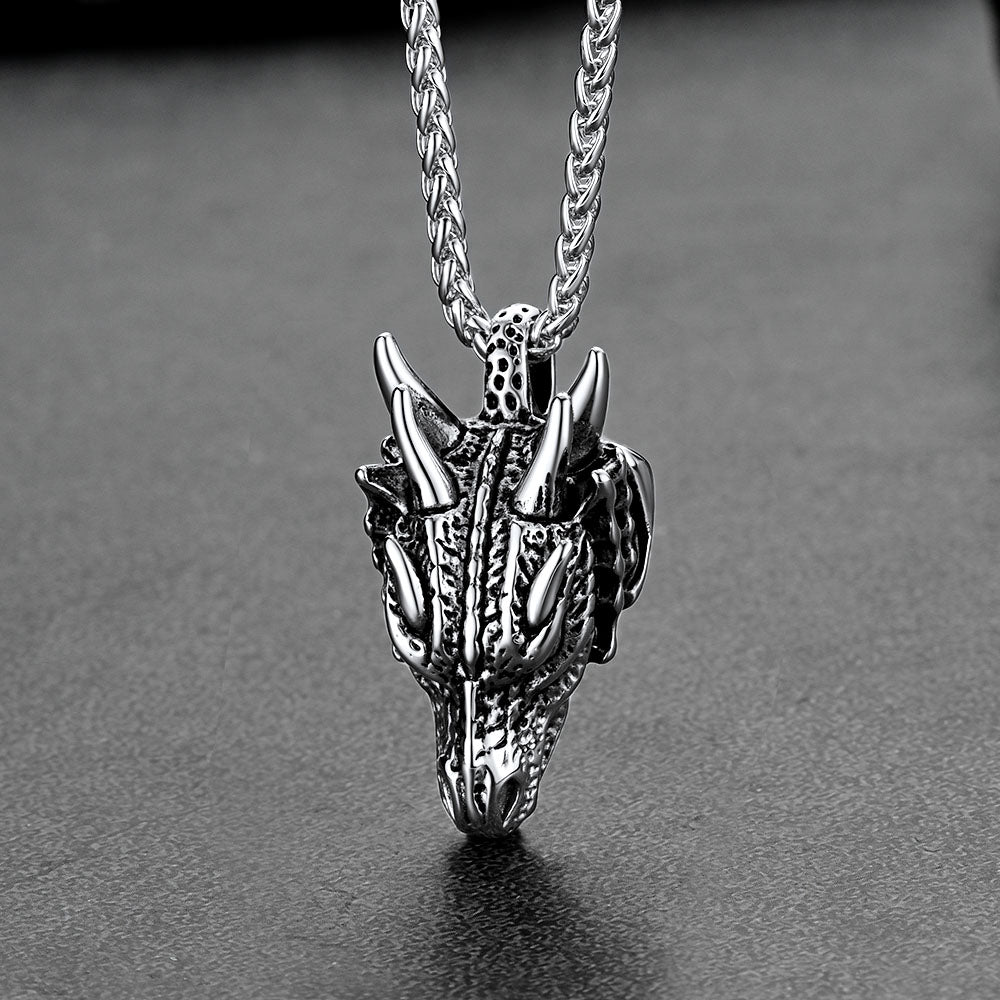 Punk Dragon Head Pendant Necklace for Men Women