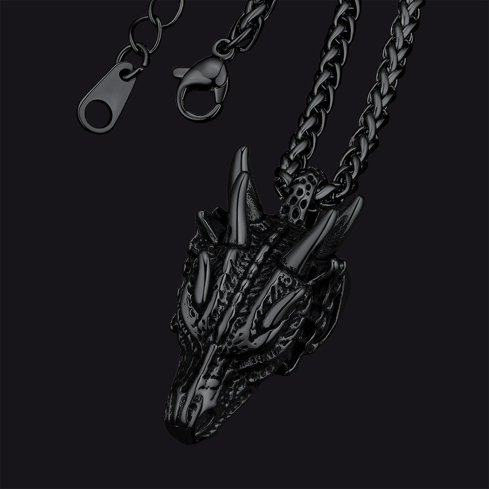 Punk Dragon Head Pendant Necklace for Men Women