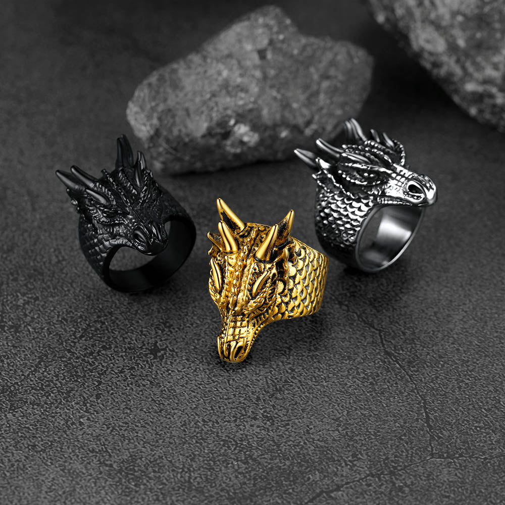Punk Dragon Head Stainless Steel Ring for Men