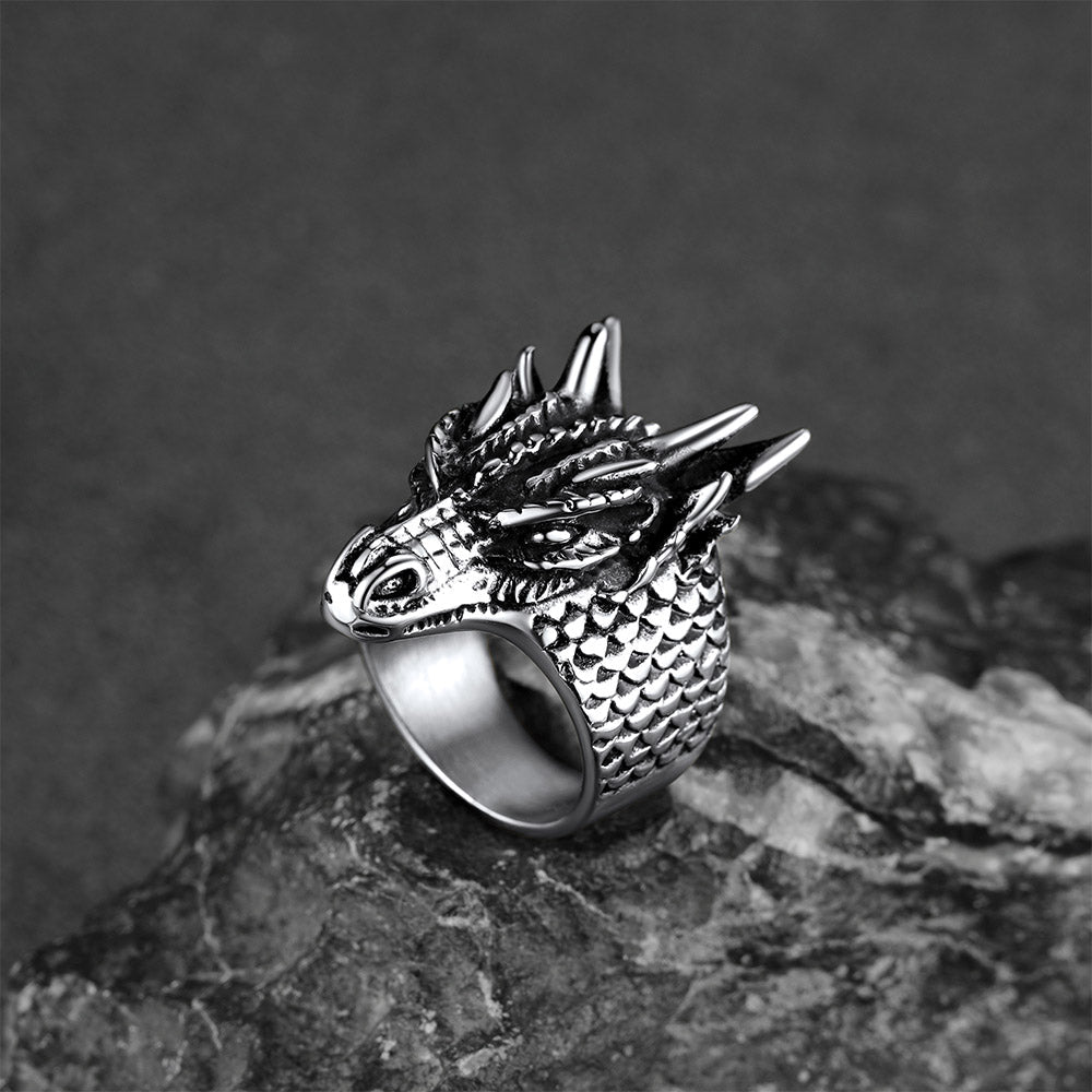 Punk Dragon Head Stainless Steel Ring for Men