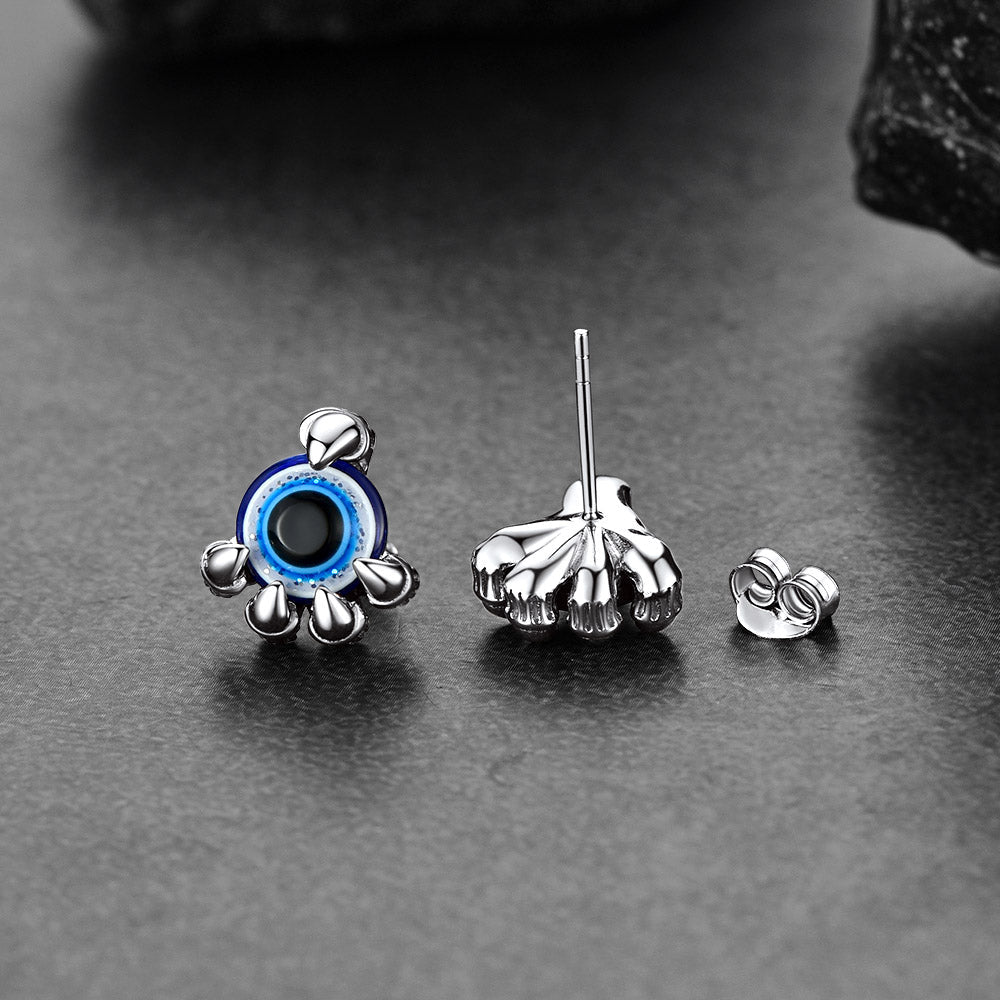 Sterling Silver Dragon Claw Evil Eye Stud Earrings For Men