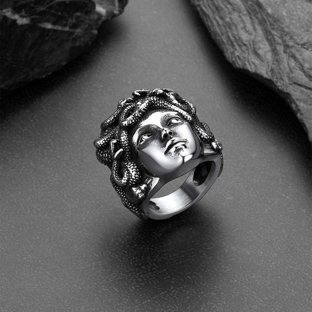 Mythology Medusa Snake Stainless Steel Ring for Men Women
