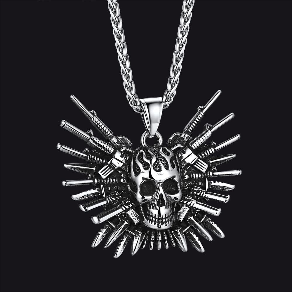 Punk Full Armed Skull Pendant Necklace for Men