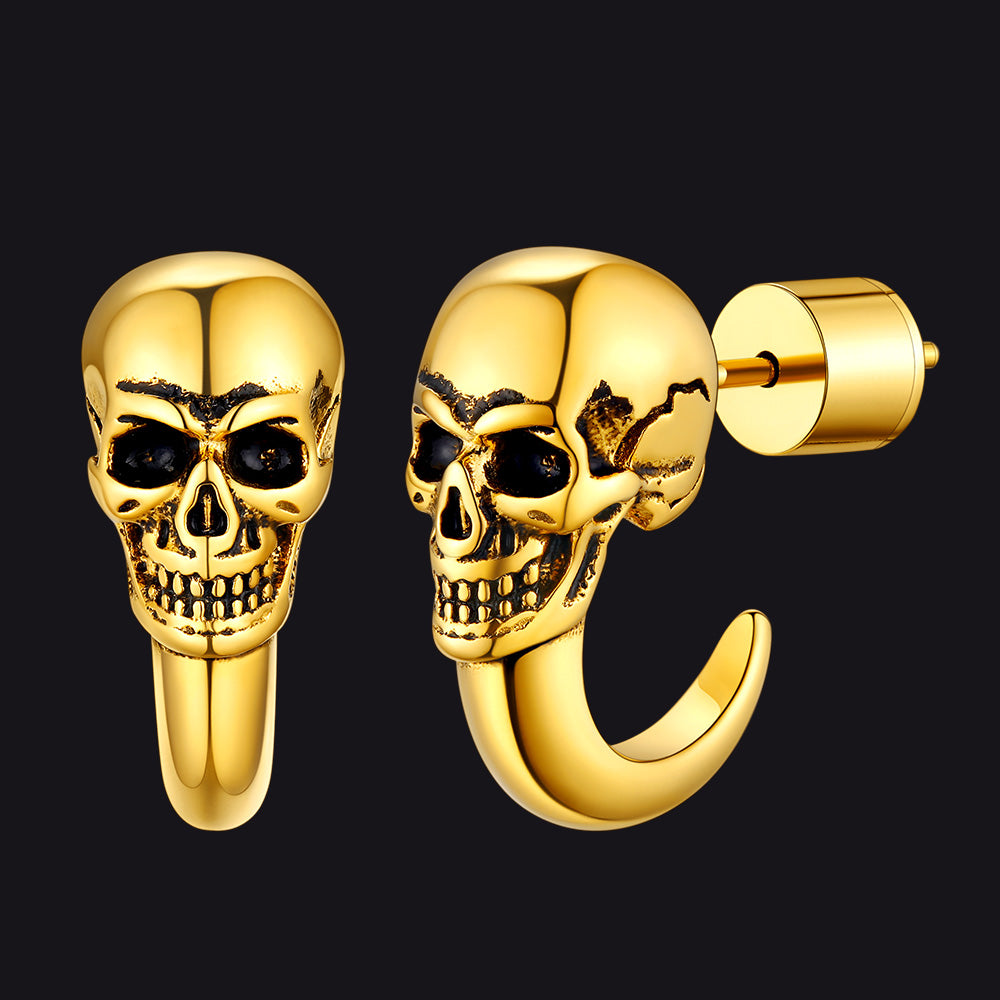 Gothic Skull Huggie Half-Circle Stud Earrings Jewelry for Men and Women