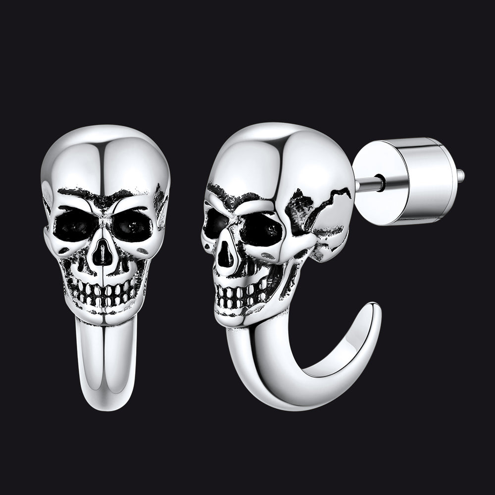 Gothic Skull Huggie Half-Circle Stud Earrings Jewelry for Men and Women