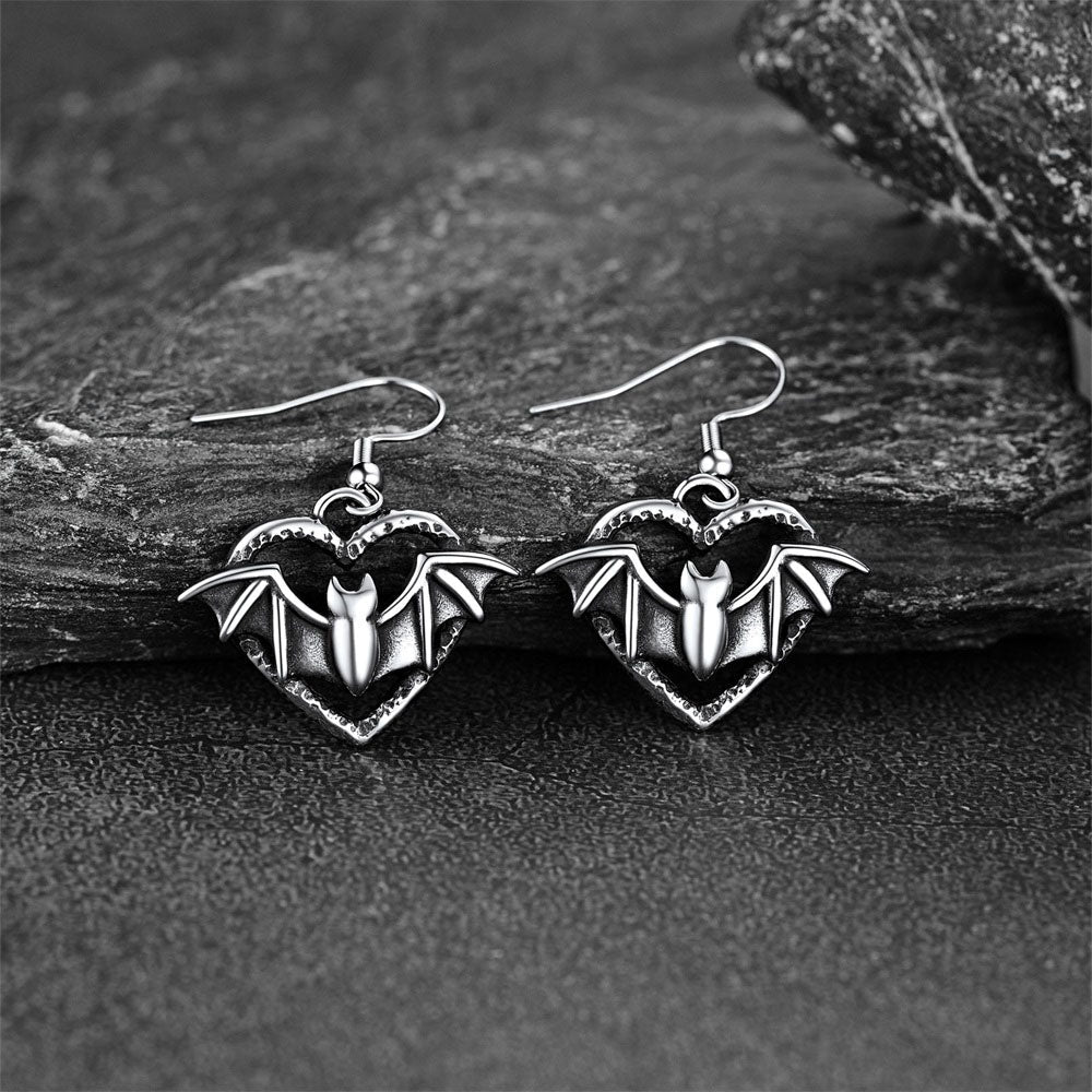 Gothic Bat Heart Dangle Earrings for Women Halloween Gift