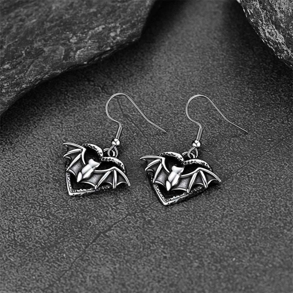 Gothic Bat Heart Dangle Earrings for Women Halloween Gift