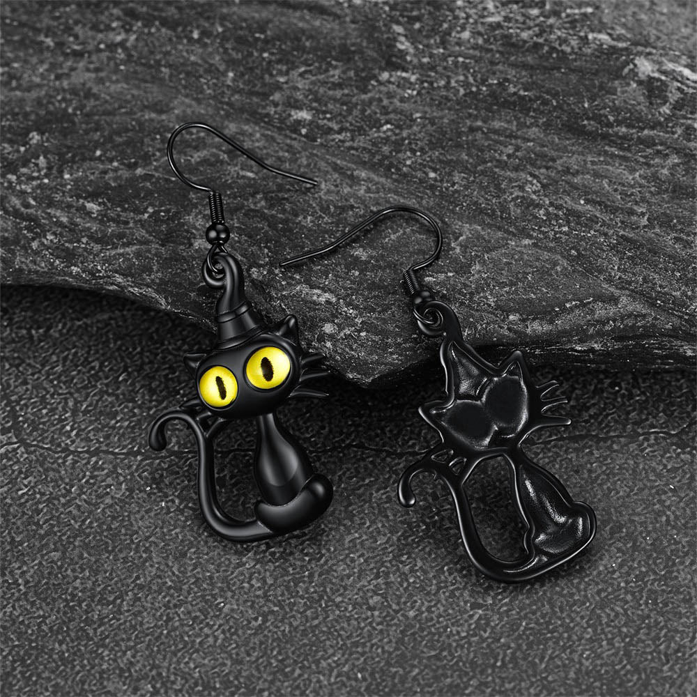 Black Cat Dangle Earrings for Women
