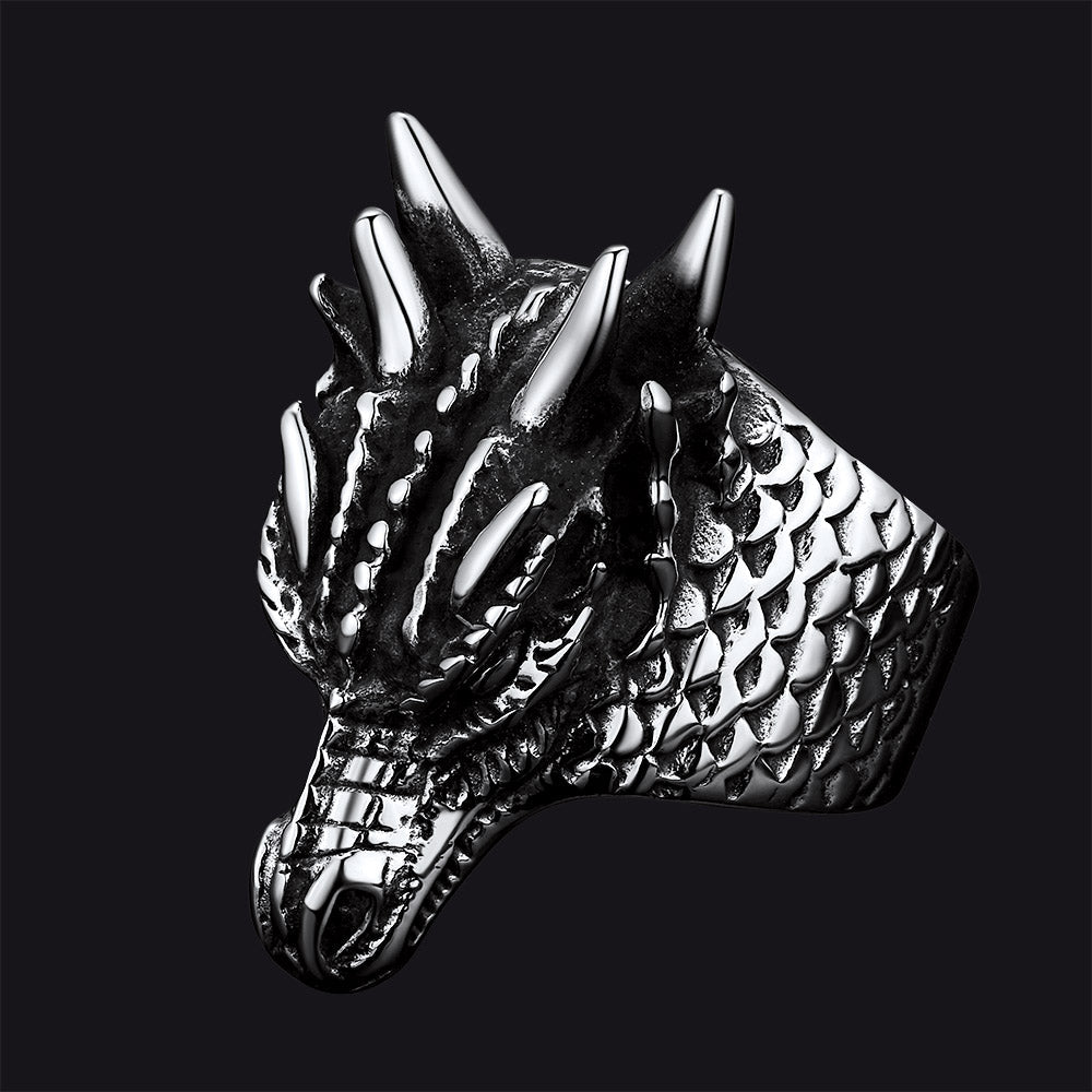 Punk Dragon Head Stainless Steel Ring for Men