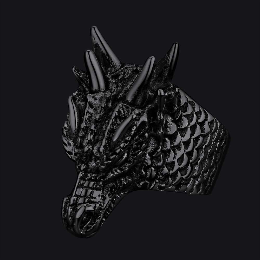 Punk Dragon Head Stainless Steel Ring for Men