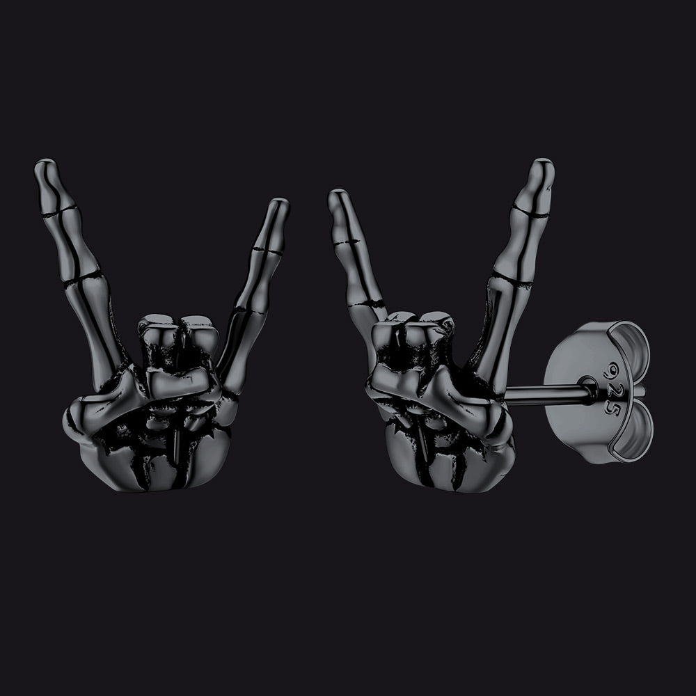 Skeleton Hand Stud Earrings for Men – 925 Sterling Silver Gothic Earrings