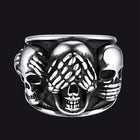 Gothic Punk Biker Skull Ring See No Evil Stainless Steel 1