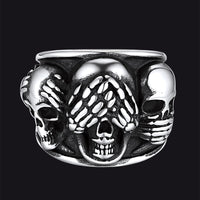Gothic Punk Biker Skull Ring See No Evil Stainless Steel