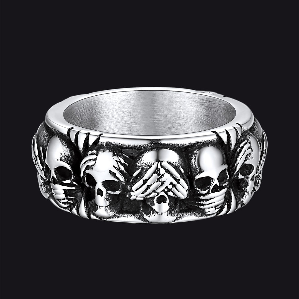 See No Evil, Hear No Evil, Speak No Evil Skulls Ring for Men