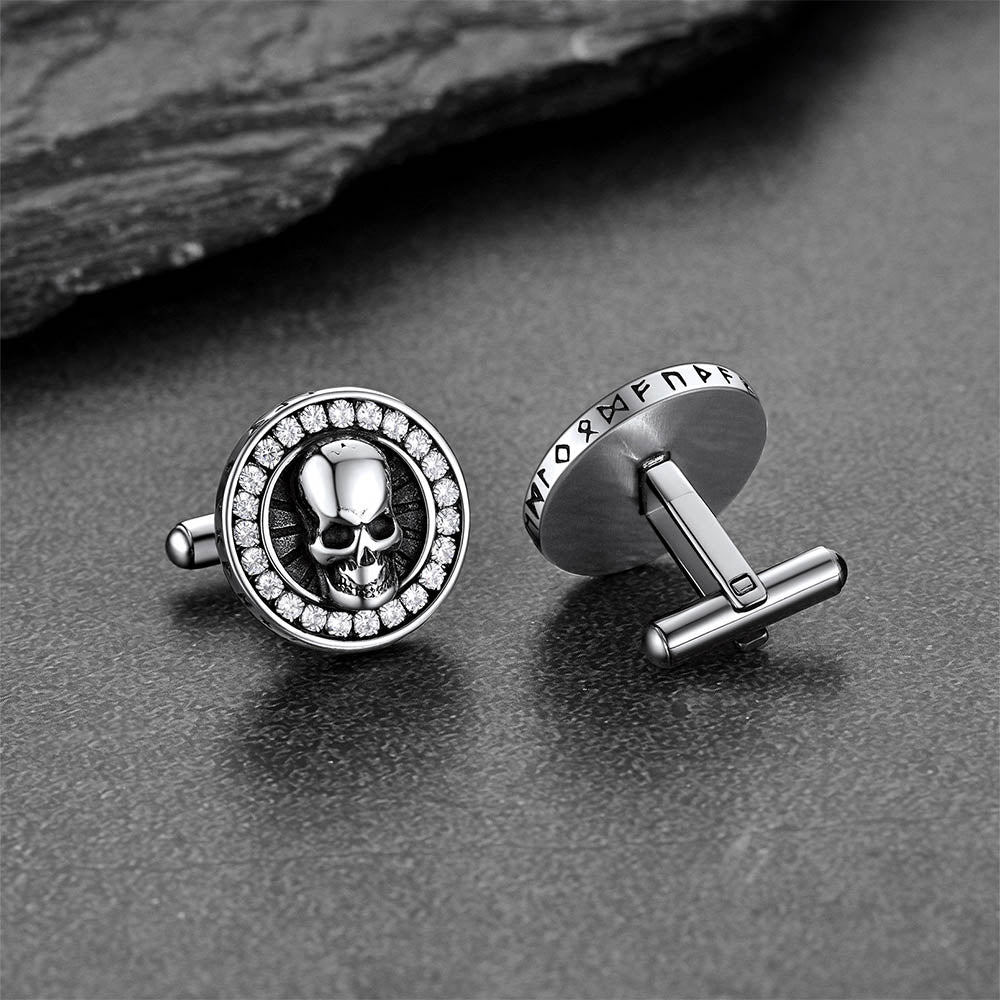 Cool Skull Cufflinks With Cubic Zirconia for Men