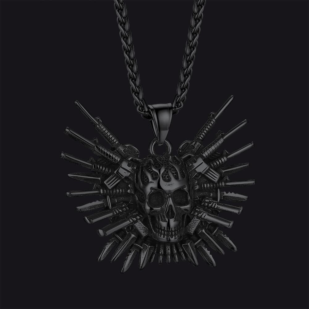 Punk Full Armed Skull Pendant Necklace for Men