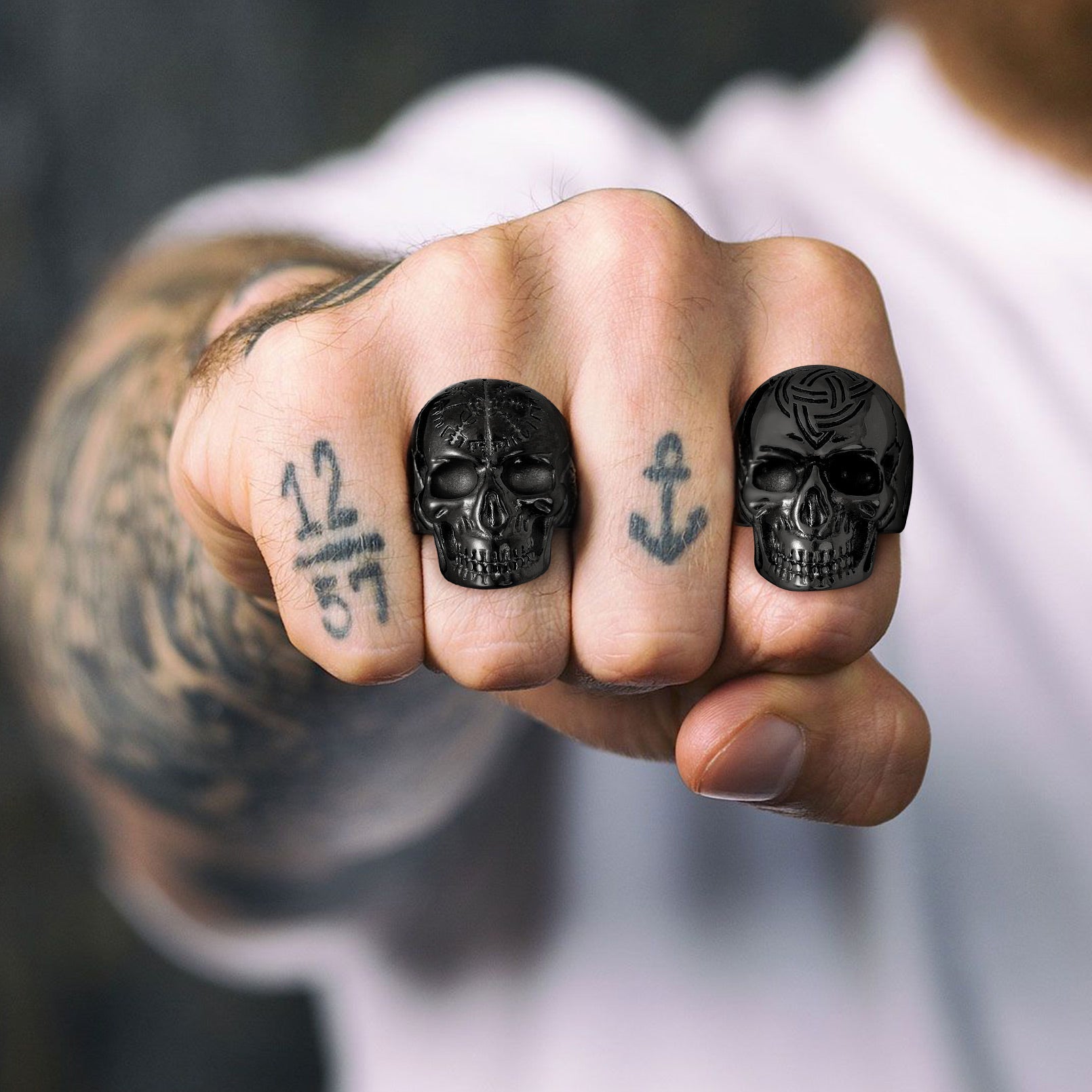 Gothic Skull Ring For Men With Viking Celtic Triquetra