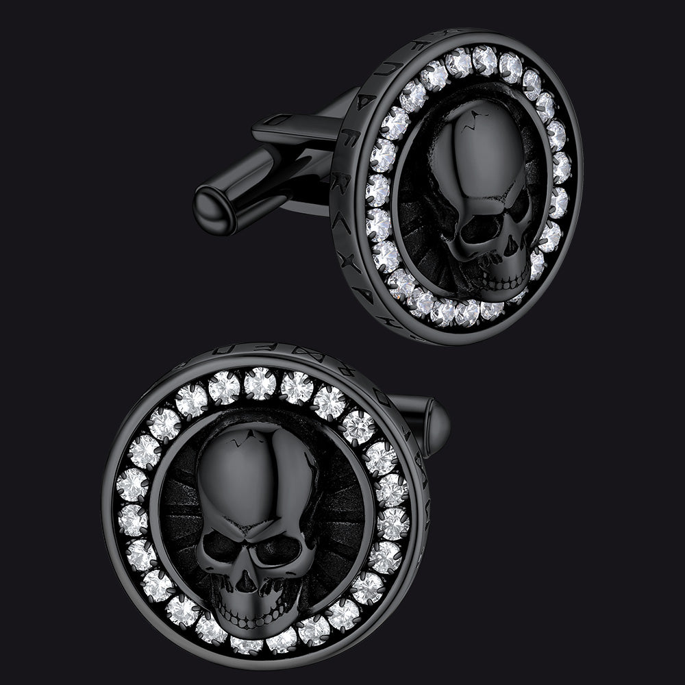 Cool Skull Cufflinks With Cubic Zirconia for Men