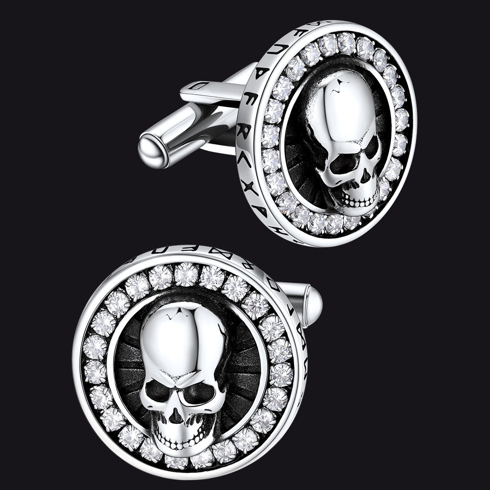 Cool Skull Cufflinks With Cubic Zirconia for Men