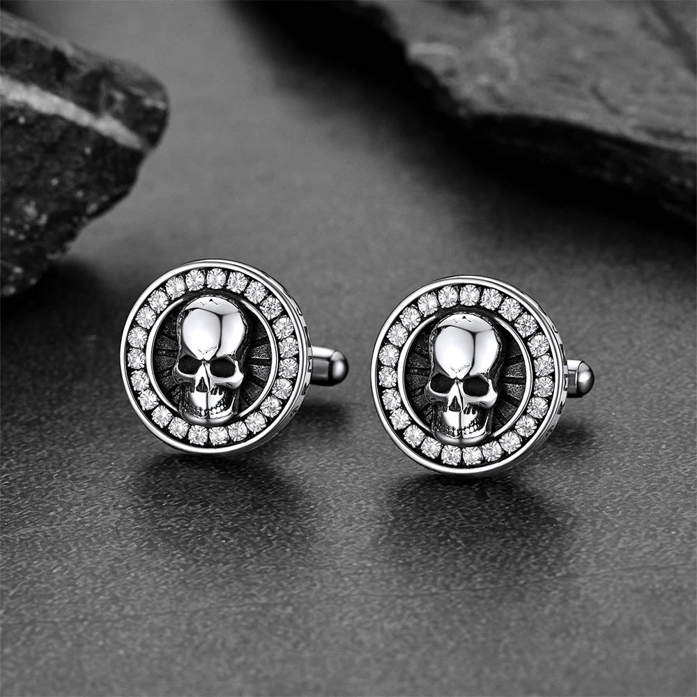 Cool Skull Cufflinks With Cubic Zirconia for Men