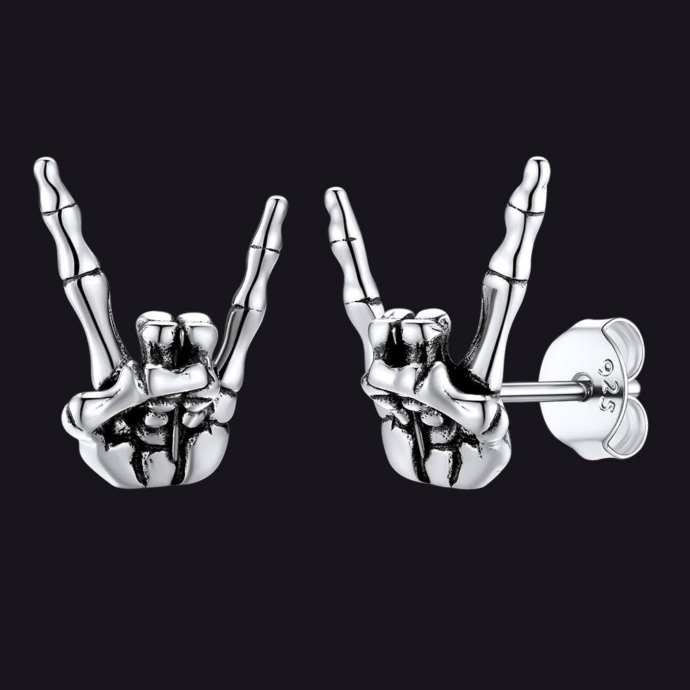 Skeleton Hand Stud Earrings for Men – 925 Sterling Silver Gothic Earrings