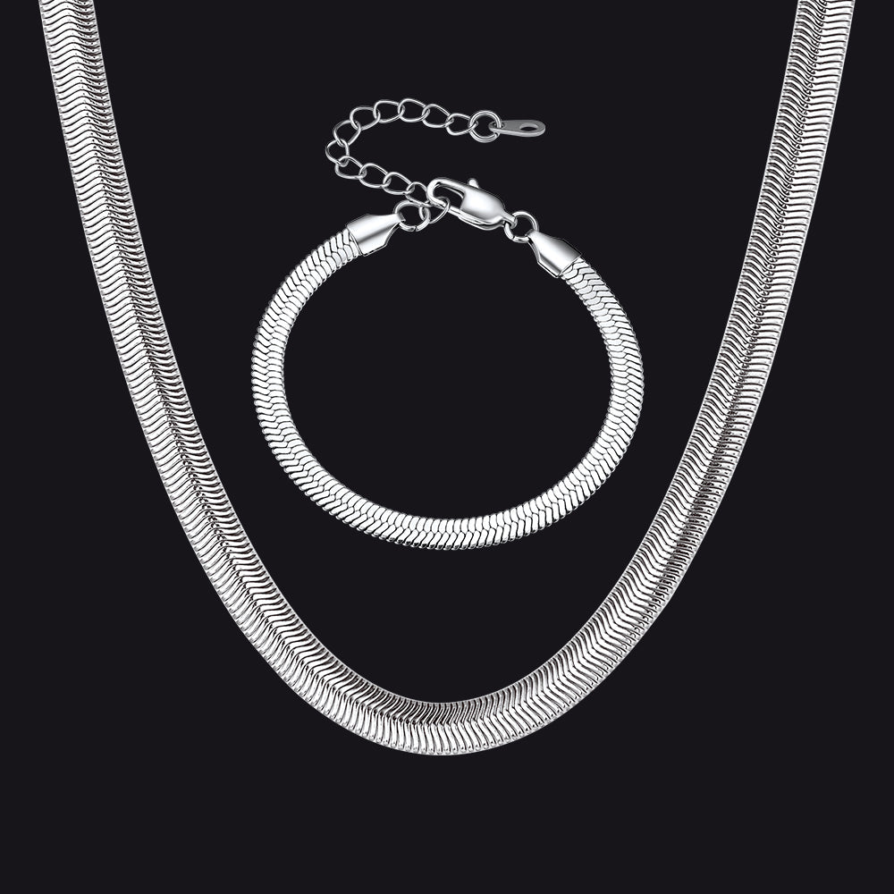 8MM Snake Link Chain & 5MM Bracelet Set for Men